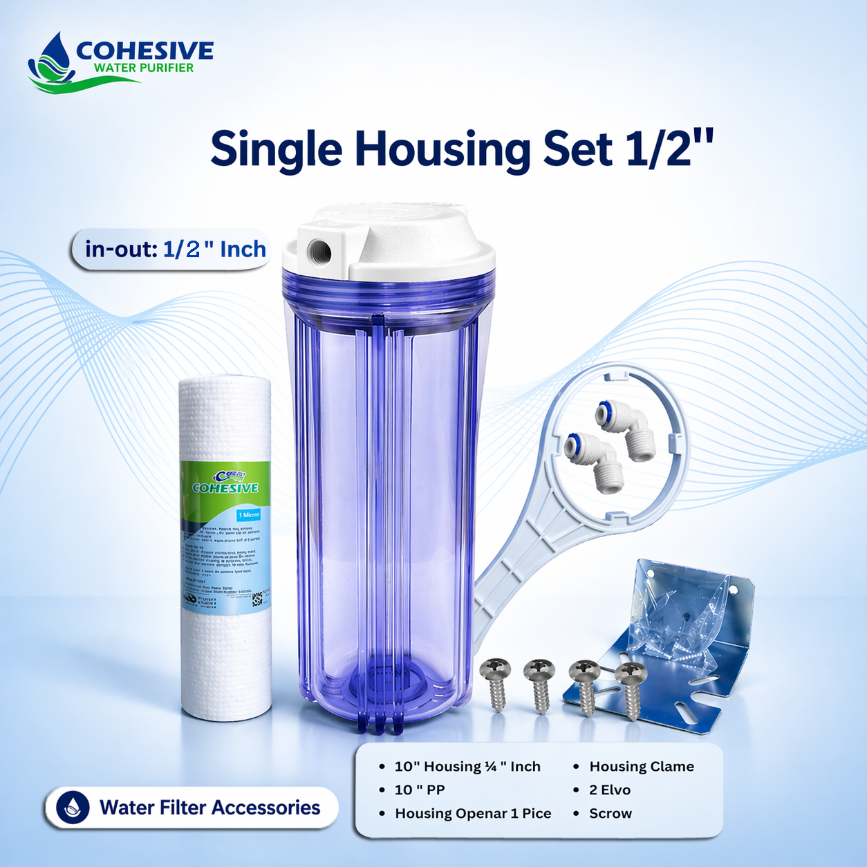 Single Housing Set 1/2 Inch Water Filter.