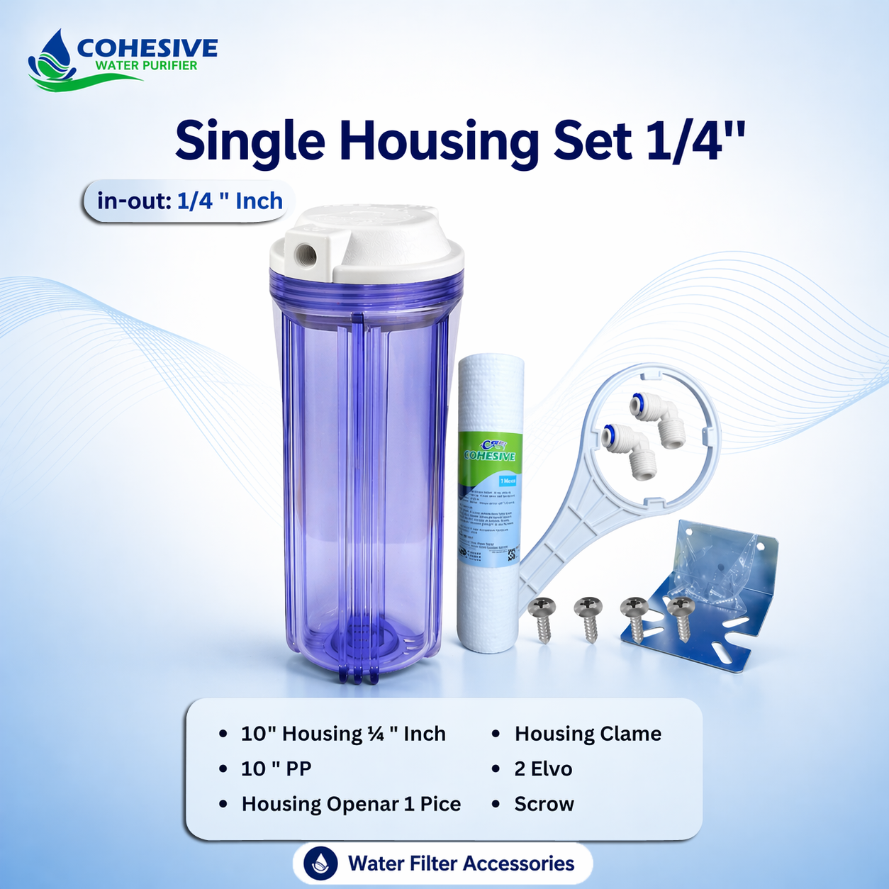 Single Housing Set 1/4 Inch Water Filter.