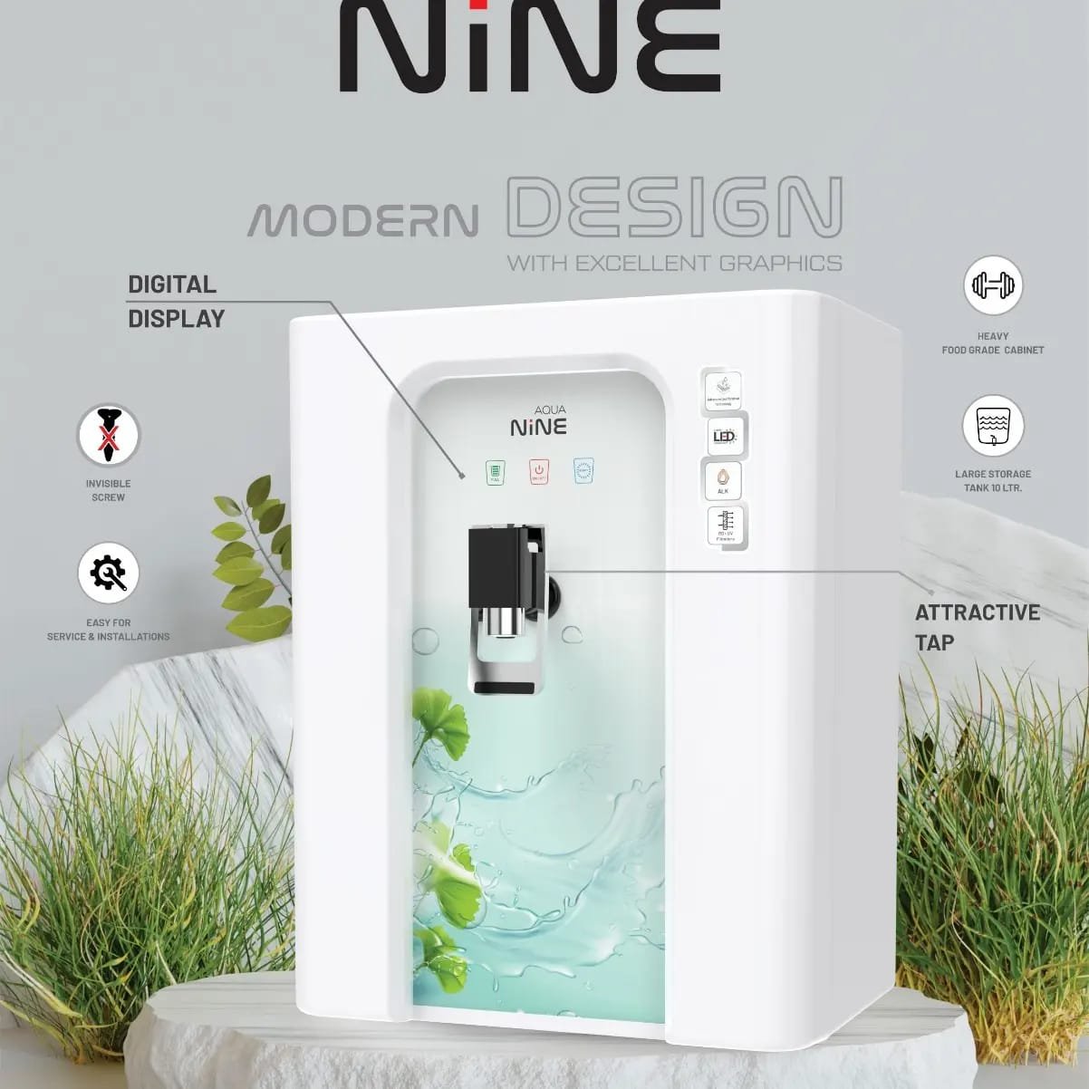 Aqua Nine (White) RO+H2AAA Filter With Copper+TDS.