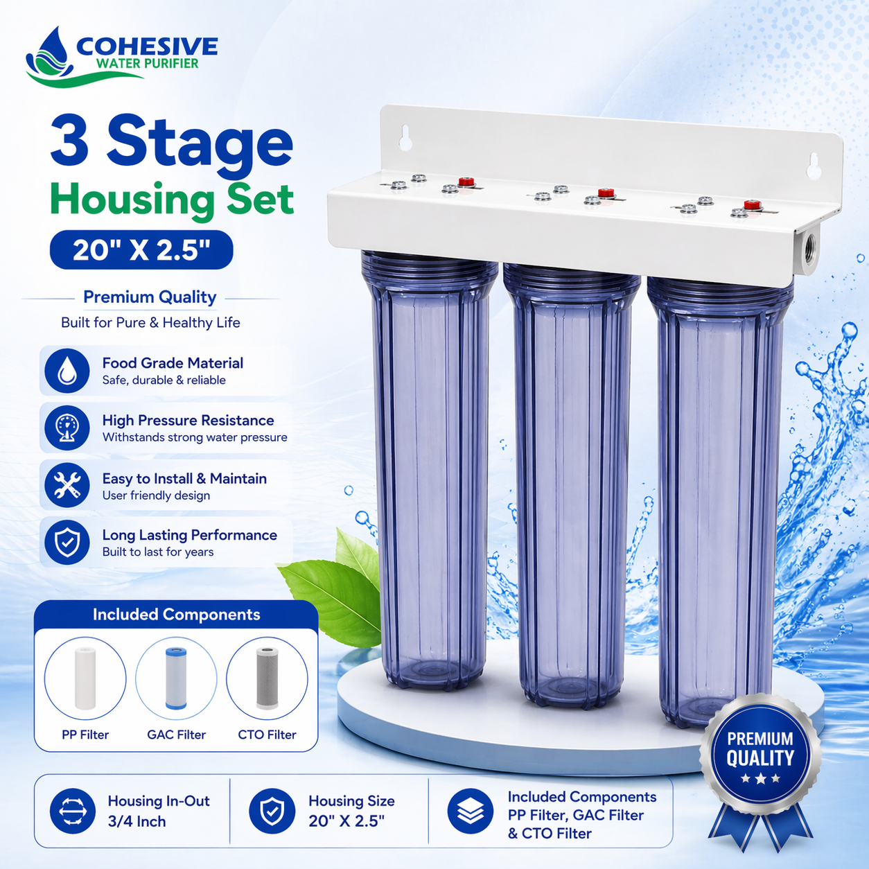 3 Stage Iron Removal  Housing 20" X 2.5"